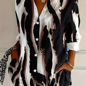 Telyra - Blouse Col Montant Imprimé Irrégulier