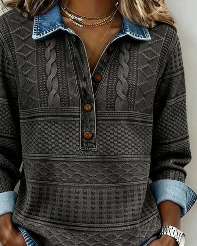 Gwenoriah - Pull Moderne à Demi-Boutonnage – Style Denim Chic – Image 7