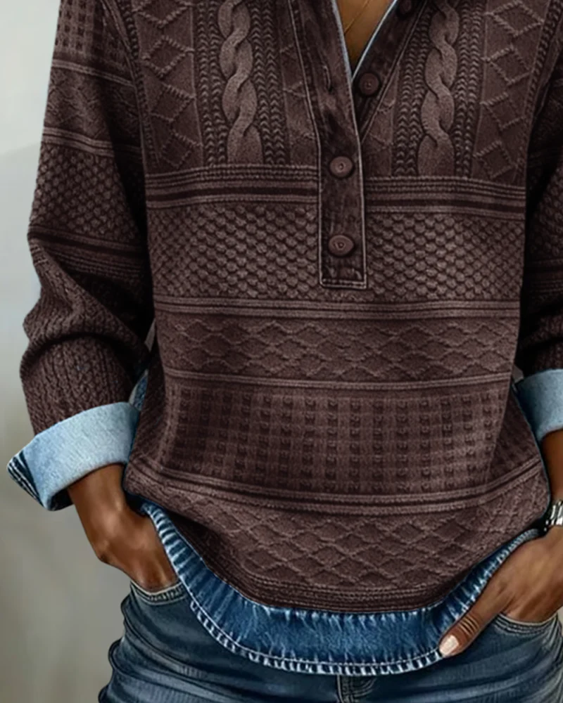Gwenoriah - Pull Moderne à Demi-Boutonnage – Style Denim Chic – Image 9