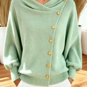 Isavellora - Pull Drapé Élégant à Boutons Dorés