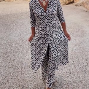 Livia - Ensemble Vintage Imprimé avec Revers et Boutons
