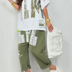 Kirelle - Ensemble décontracté femme top imprimé col rond et pantalon
