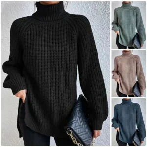 Pull tricoté à col roulé pour femme