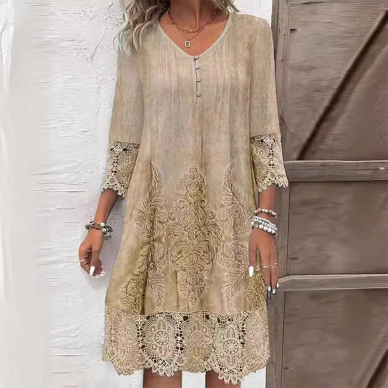 Maia - Robe élégante en dentelle à demi-manches et décolleté en V pour femmes – Image 2