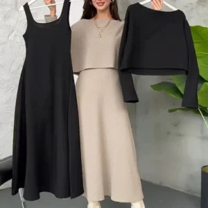 Kalissavine -  Ensemble Tricoté Deux Pièces Femme – Robe Midi & Top Court Élégant